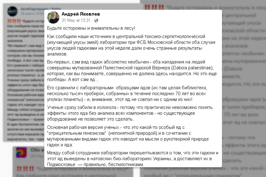 Весной 2024 года по соцсетям разошлась информация о невероятно ядовитых палестинских гадюках в беспилотниках