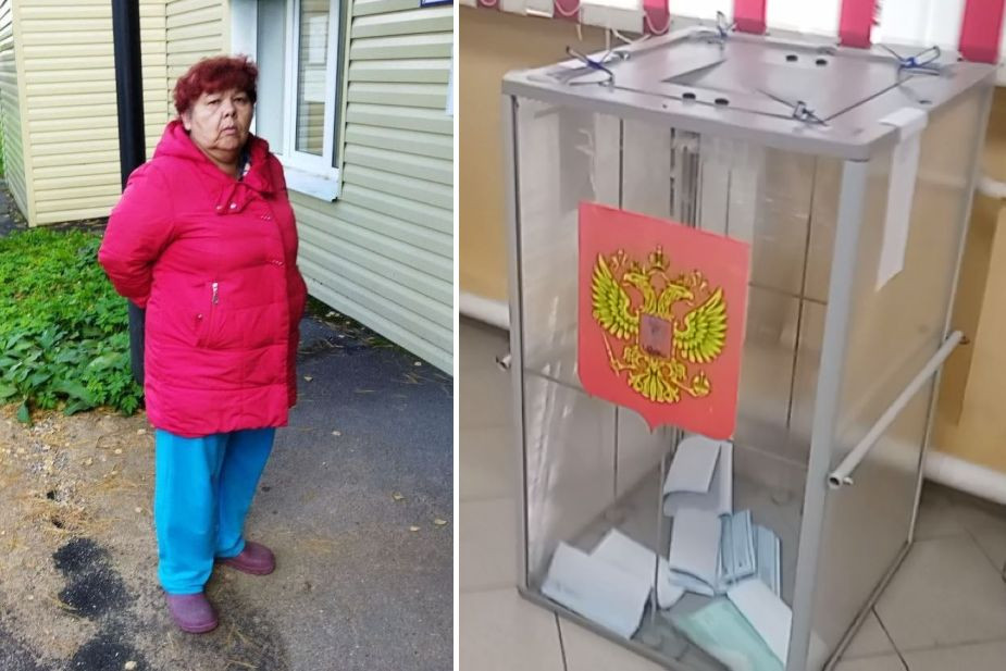 Женщина и пачка бюллетеней, которую она вбросила в урну