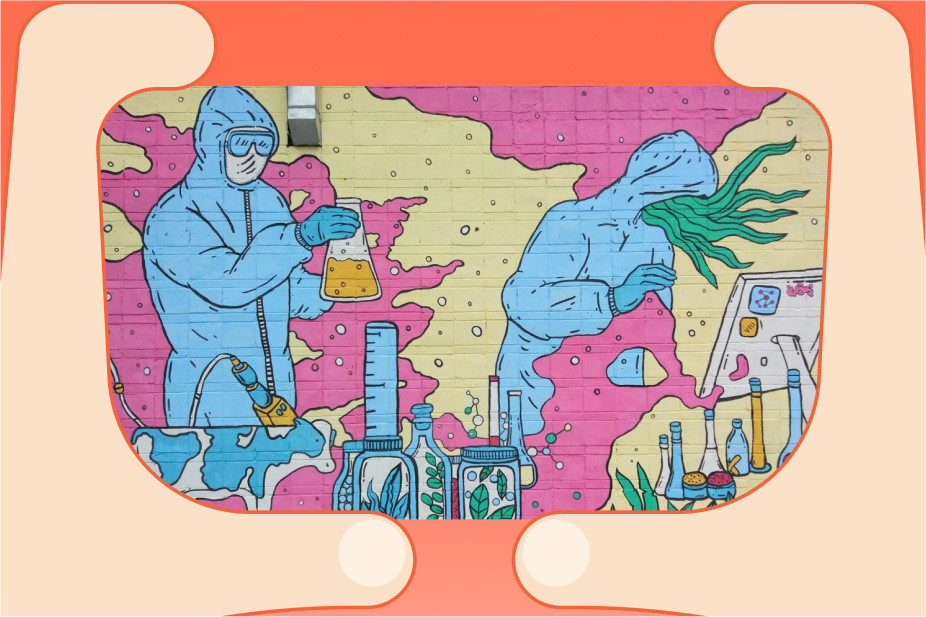 «Биоинжиниринг» — граффити на общежитии НГУ. Авторы: Николай Дядечко и Саша Каленская. Фото: 2gis