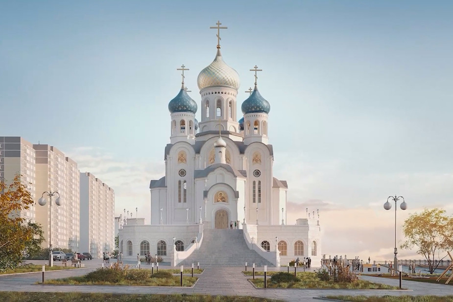 Эскиз храма в Юбилейном микрорайоне Краснодара. Источник: Кубанская митрополия / VK https://vk.com/wall-131073586_6098