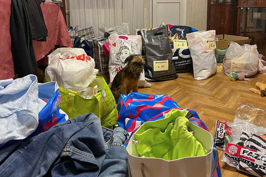 Чарли — собака-волонтер. Он помогает Юле сохранять психологическое здоровье и развлекает беженцев в пунктах временного размещения