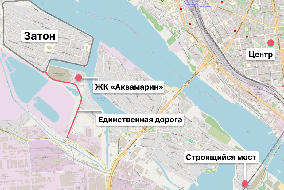 Расположение микрорайона Затон в Новосибирске