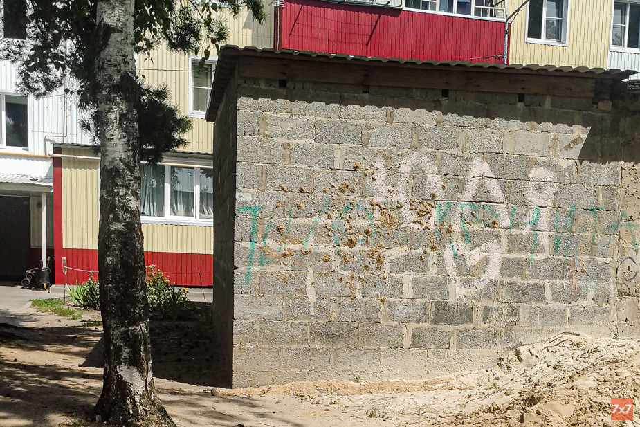 Надпись на гаражах во дворе дома, где когда-то жили Никита и Юлия Мальцевы
