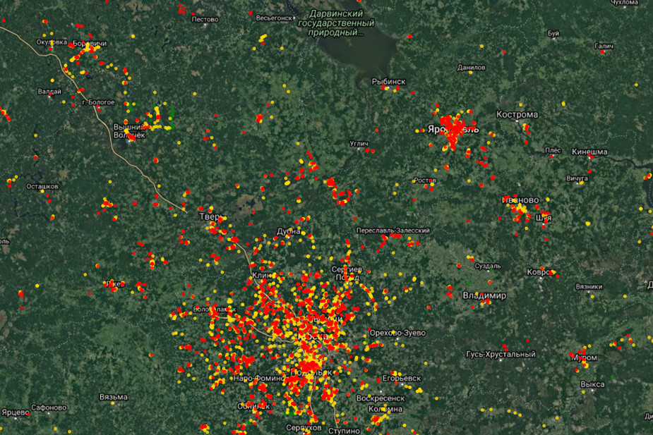 Карта распространения борщевика в Центральной России 