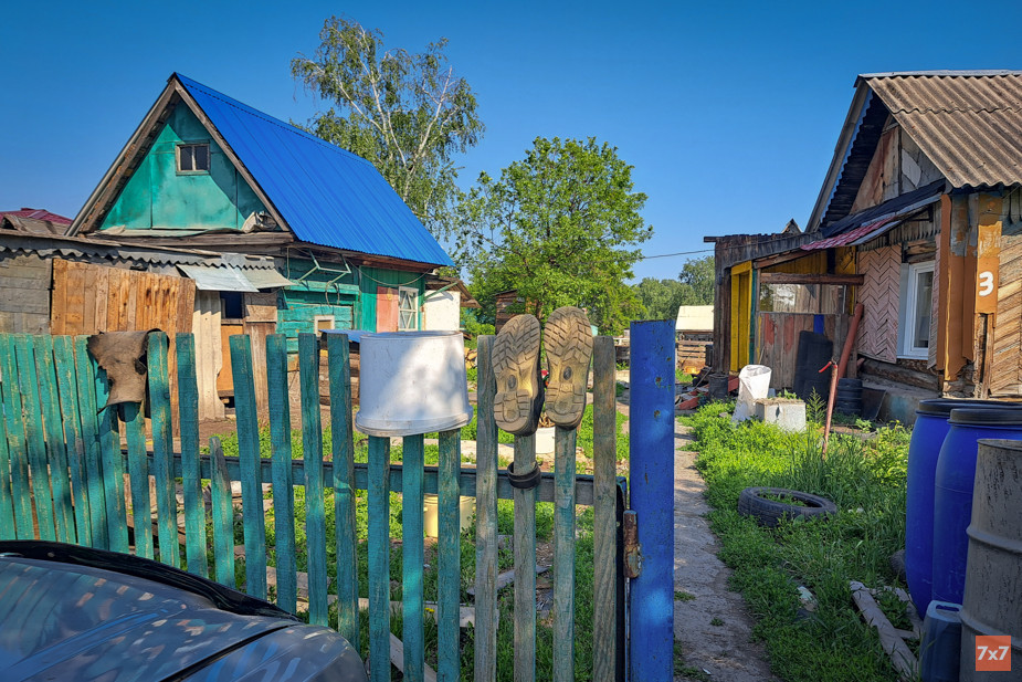 An empty bucket on the fence is a sign that the owners need drinking water. Photo 7x7